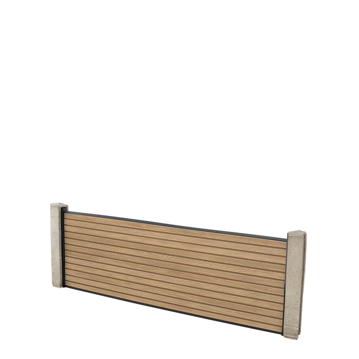 Select Living Group composite fencing full product shot, Teak Slatted fence panel with Concrete posts, height 0.6m