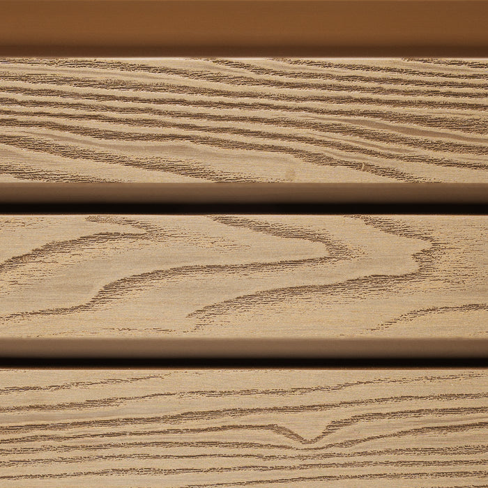 Select Living Group composite fencing texture close up product shot, Teak Slatted fence panel 